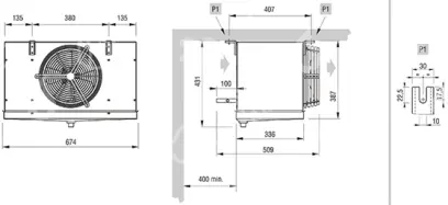 výparník ECO - Luvata GCE251E6RED, 1.14 kW (dT 8 st., R404) s odtáváním